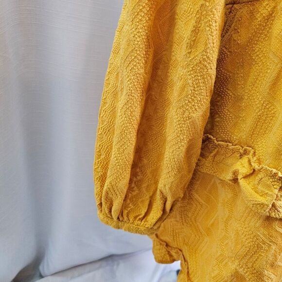 Tularosa Golden Yellow Lisa Blouson Embroidered Ruffle Mini Dress Size Large - Picture 7 of 16